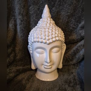 Elegant White Buddha Head Sculpture Ceramic